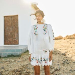 FARM RIO PITANGA EMBROIDERY MINI SKIRT WHITE FLORAL SIZE MEDIUM NWOT